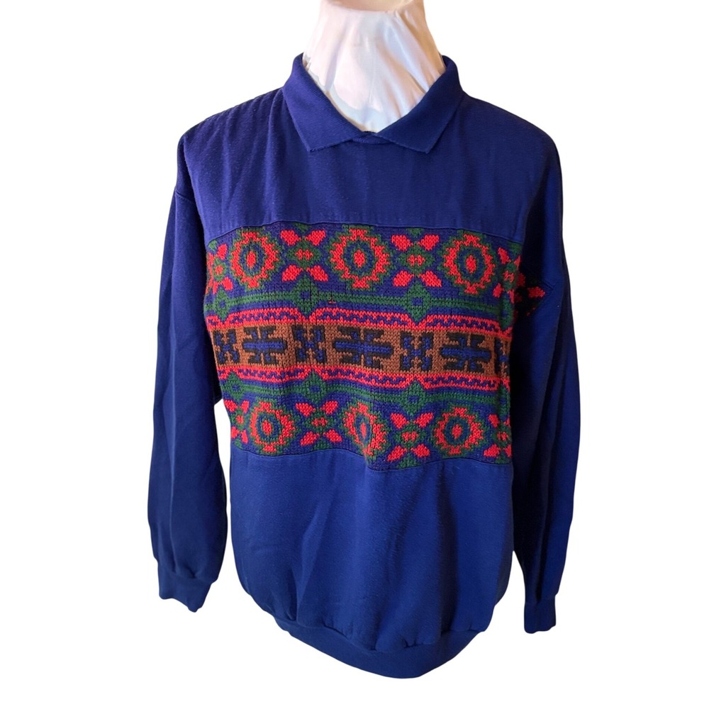 Lauren Brooke Women's Pullover Polo Shirt Geometric Pattern - Size M‎ Acrylic